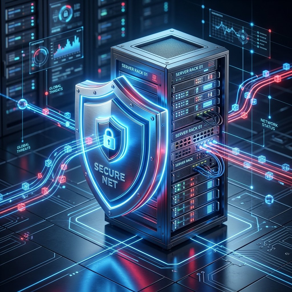 Cybersecurity shield enterprise server safety